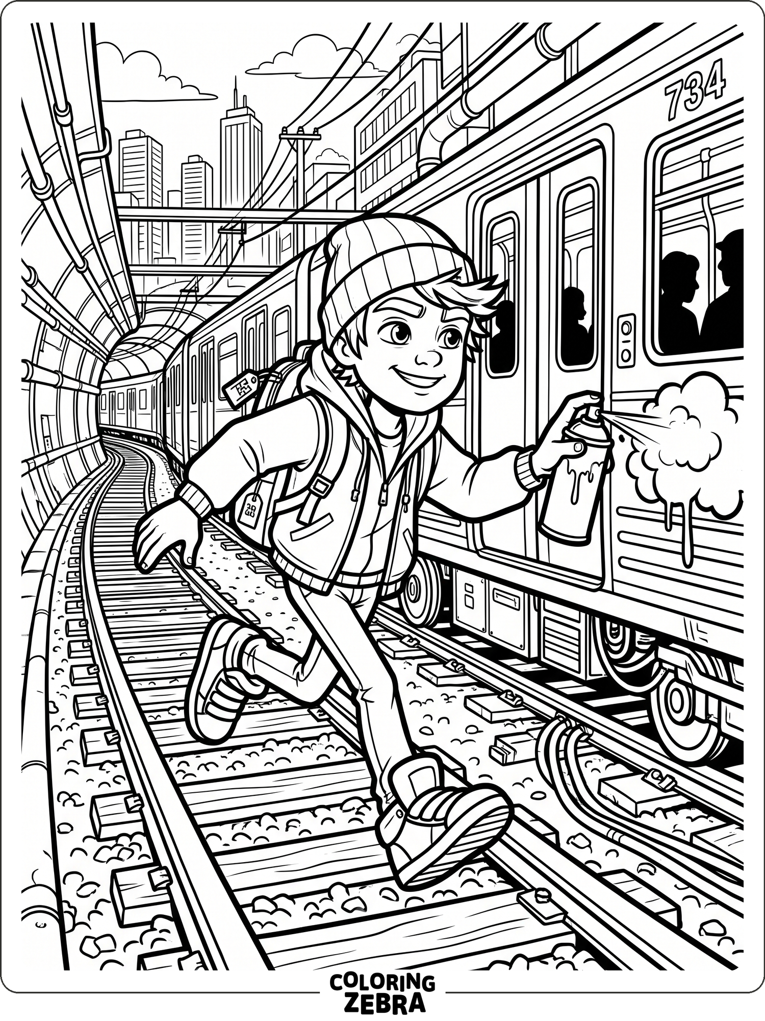 Jake from Subway Surfers running near a train