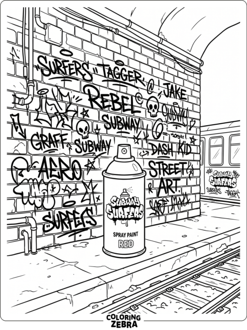 Subway Surfers graffiti wall with spray paint details