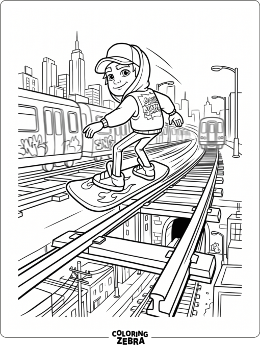 Subway Surfers hoverboard speeding along tracks