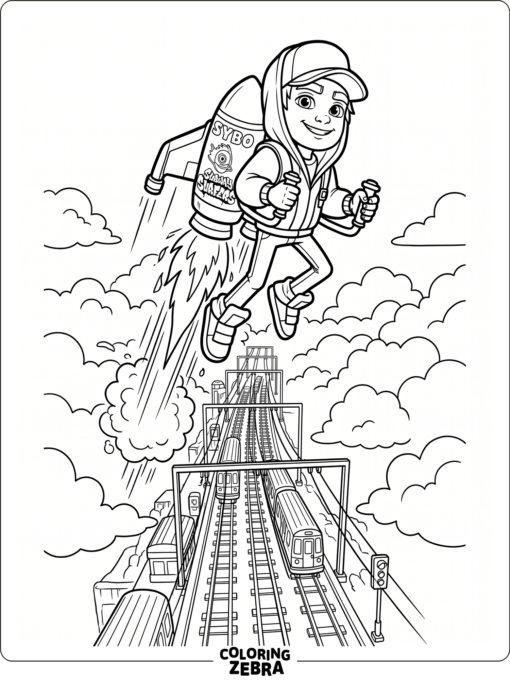 Subway Surfers jetpack flying above the tracks
