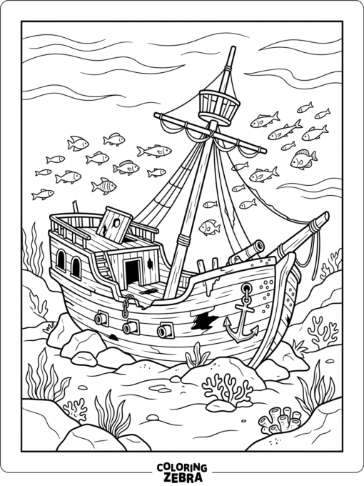 A sunken ship on the ocean floor