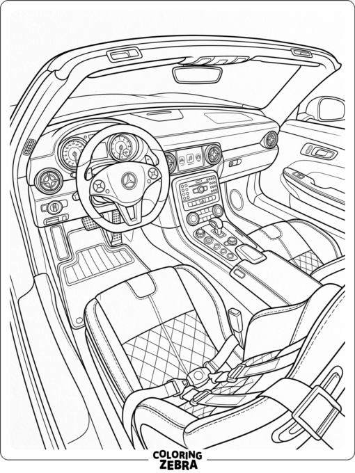 A supercar cockpit with seats and dashboard