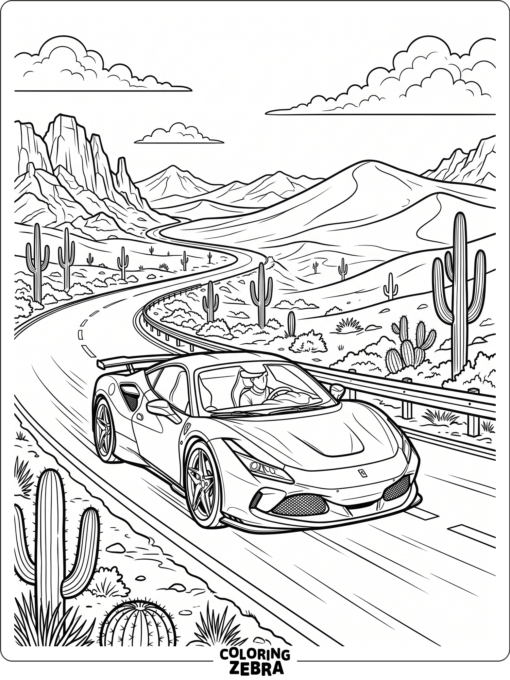 A supercar driving along a desert highway