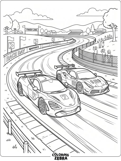 Two supercars racing on a simple track