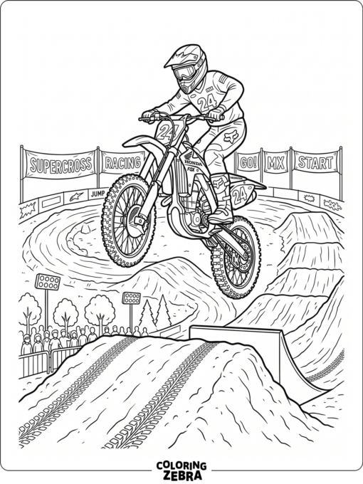Supercross bike soaring over a dirt jump
