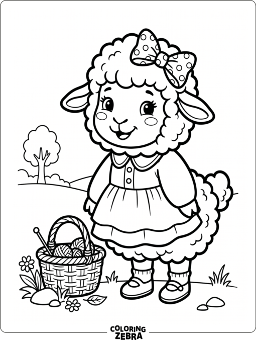 A cartoon sheep girl with a bow