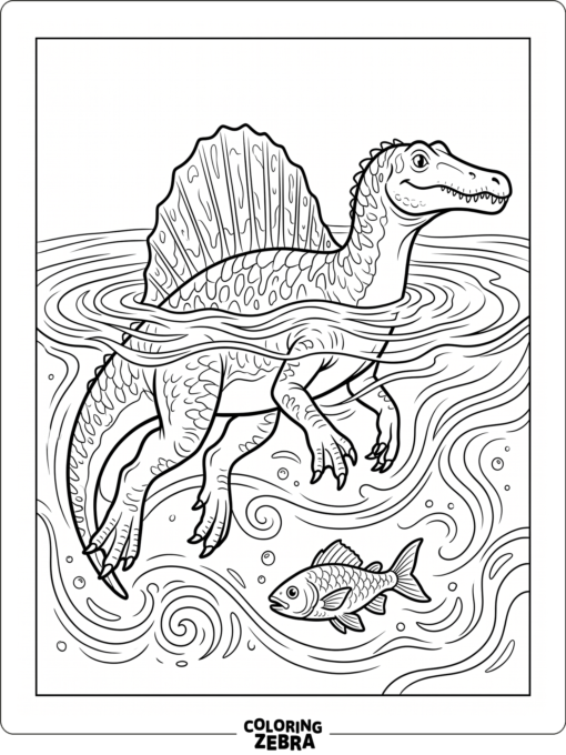 A spinosaurus swimming through water