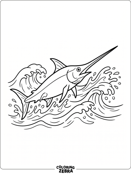 A swordfish cutting through waves with its long bill