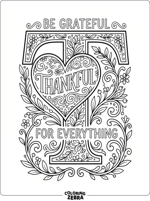 A T with a heart and the word thankful