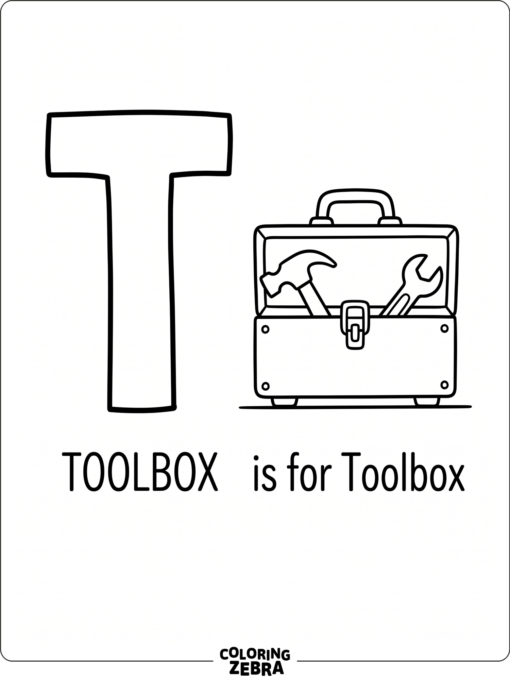 A toolbox with tools beside the letter T