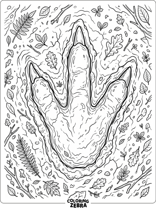 A large dinosaur footprint in muddy ground