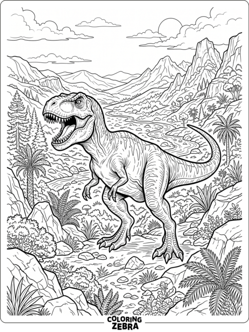 A T rex in a prehistoric valley
