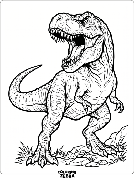 A T rex with its mouth wide open