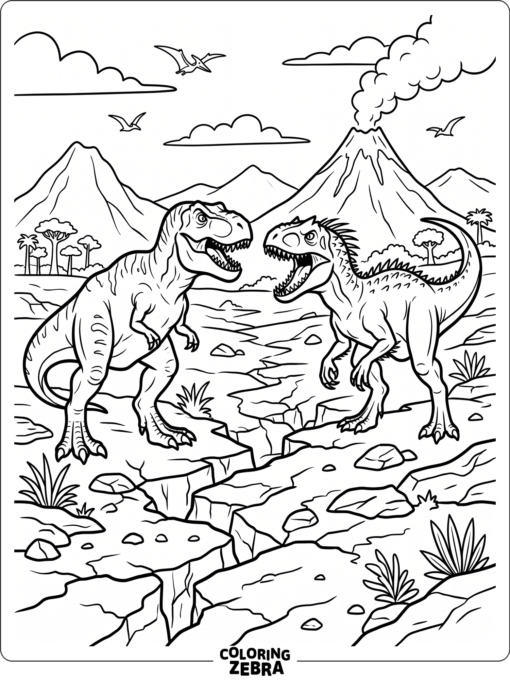 A T rex and an indominus rex facing each other