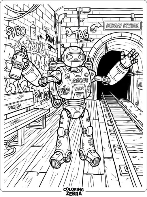 Tagbot from Subway Surfers in a robot pose