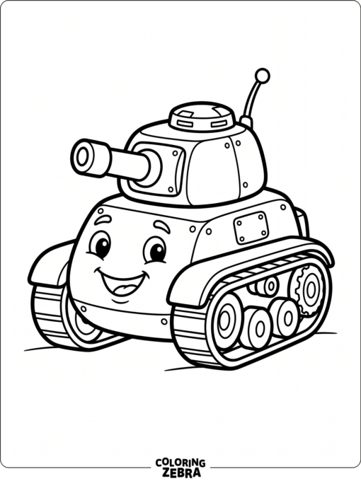 A cartoon tank with a friendly face