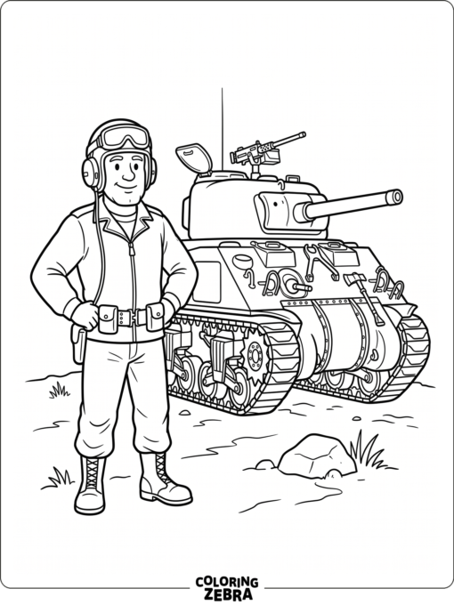 A tank commander standing beside a parked tank