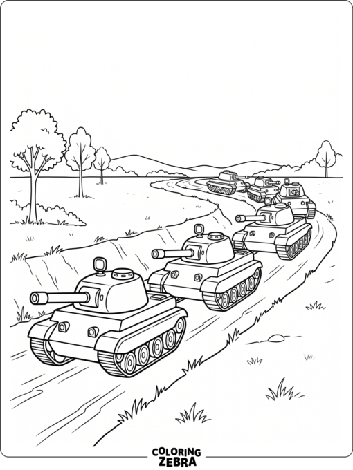 Tank convoy moving in a line along a road