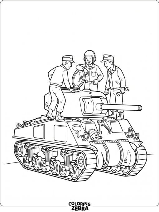 A tank crew gathered around an open hatch