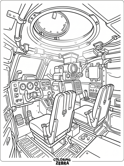 A tank interior with seats and control panels