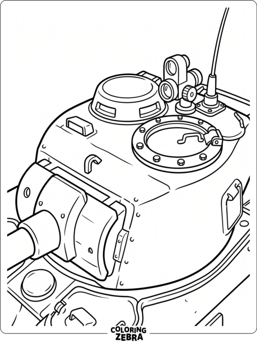 A close view of a tank turret with hatch and sights
