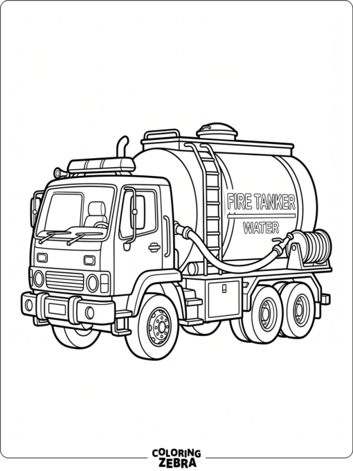 Tanker fire truck with a large water tank