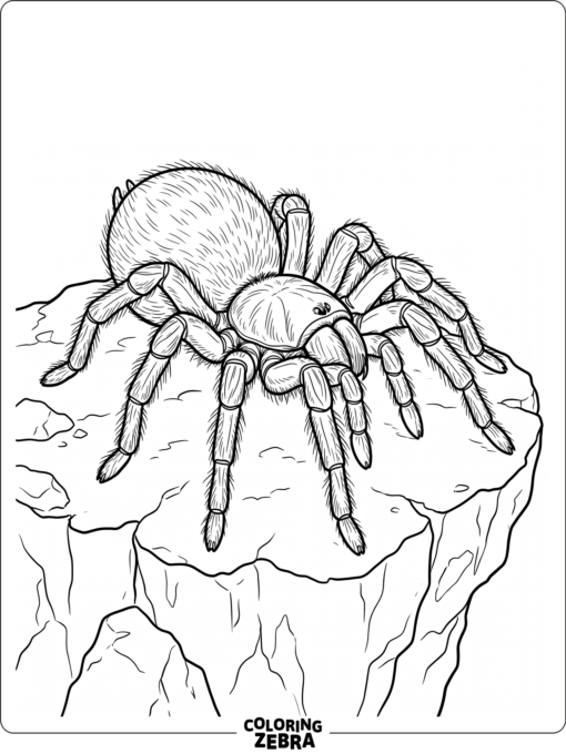 A tarantula with fuzzy legs on a rock ledge