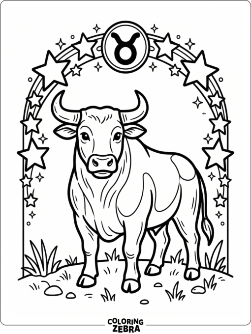A Taurus bull with stars and zodiac symbols