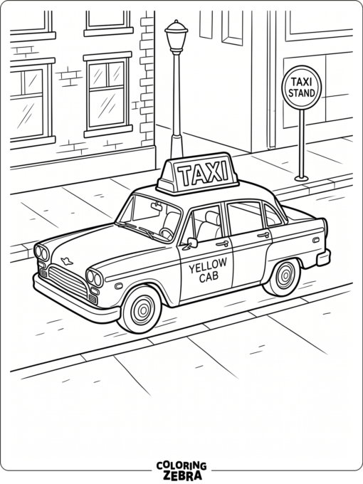 Taxi car with a roof sign beside the sidewalk