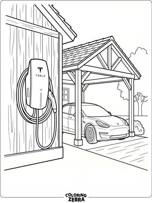 A Tesla home charger on a garage wall