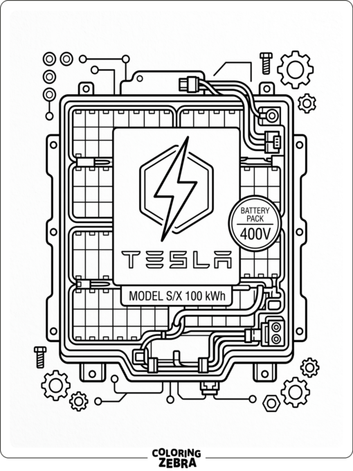 A Tesla battery pack with a lightning bolt