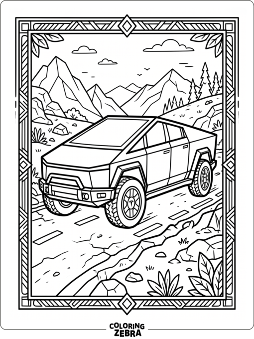 A printable Cybertruck outline on a road