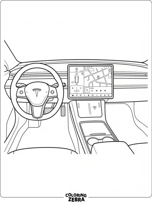 A Tesla dashboard with a large center screen