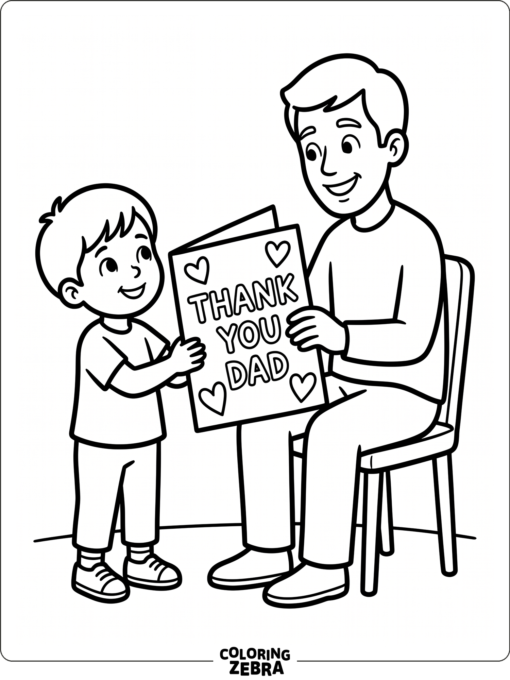 Child giving dad a thank you card