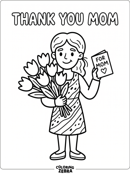 Mom reading a note with tulips in hand