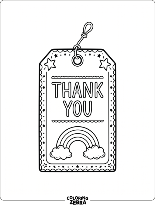 A thank you card with a small rainbow design