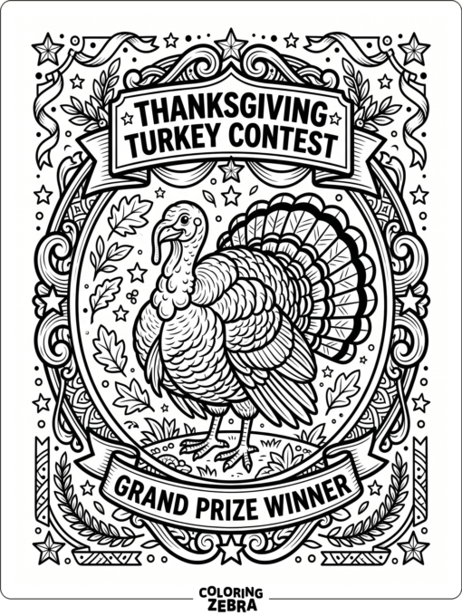 A turkey picture framed with stars and a banner