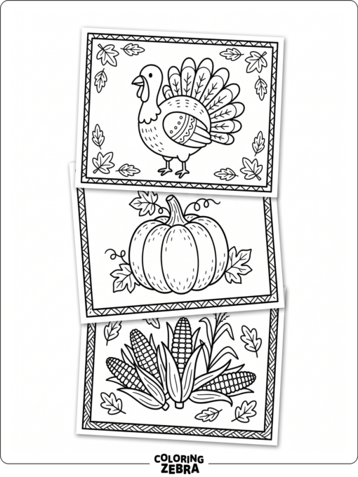 A packet of Thanksgiving pages with different holiday pictures