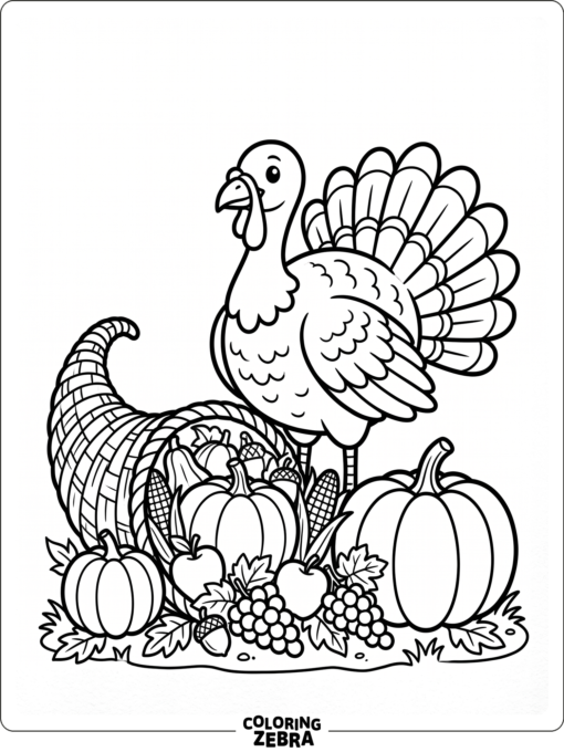 Bold Thanksgiving shapes with a turkey, cornucopia, and pumpkin