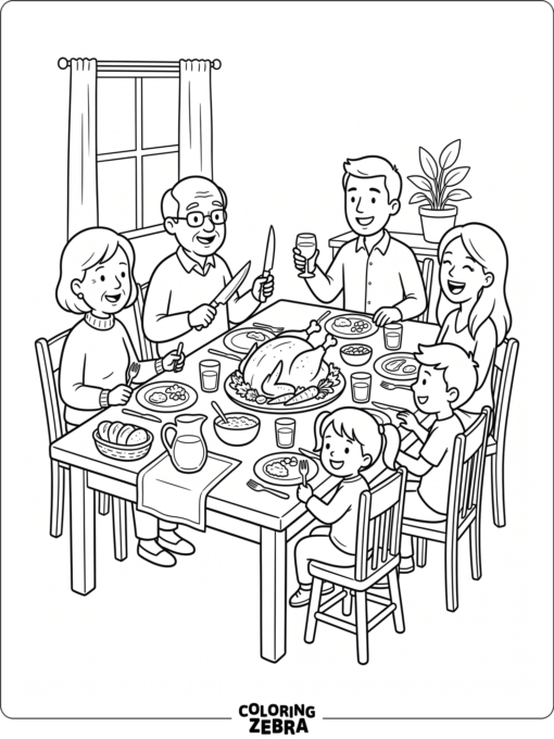 A family gathered around a Thanksgiving dinner table