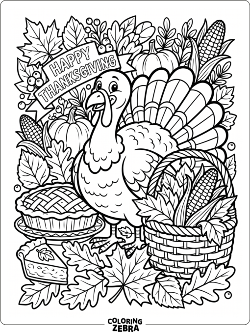 A giant Thanksgiving poster with turkey and fall foods