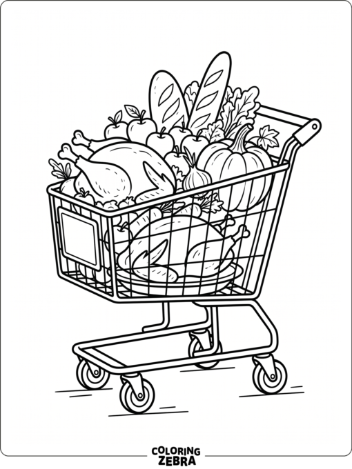 Cart full of holiday groceries and fall produce