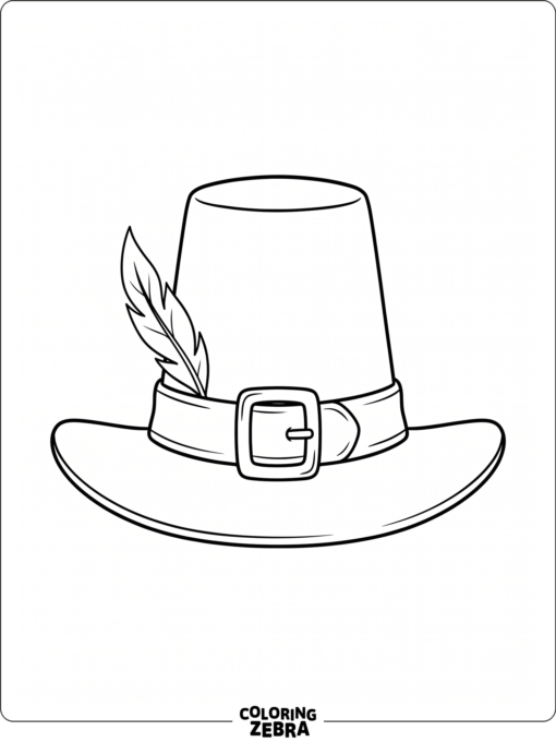A pilgrim hat with a buckle and a small feather