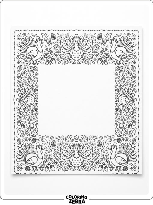 A placemat border with turkey, leaves, and empty center space