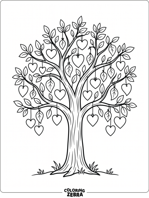 A thankful tree with hanging heart and leaf notes