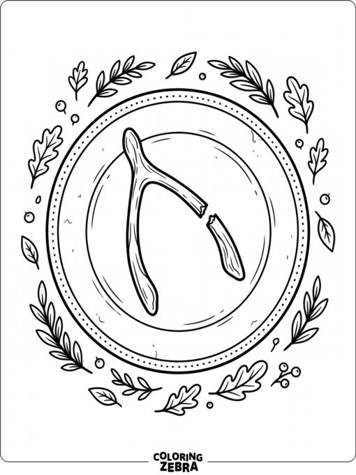 A wishbone resting on a plate with small leaves