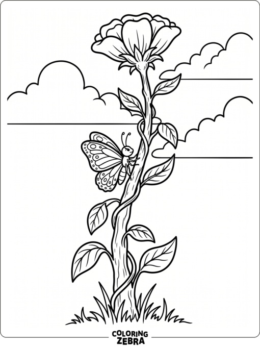 A little butterfly climbing up a flower stem