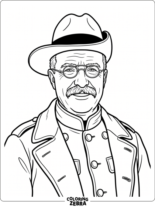 Theodore Roosevelt portrait with glasses and a rugged coat