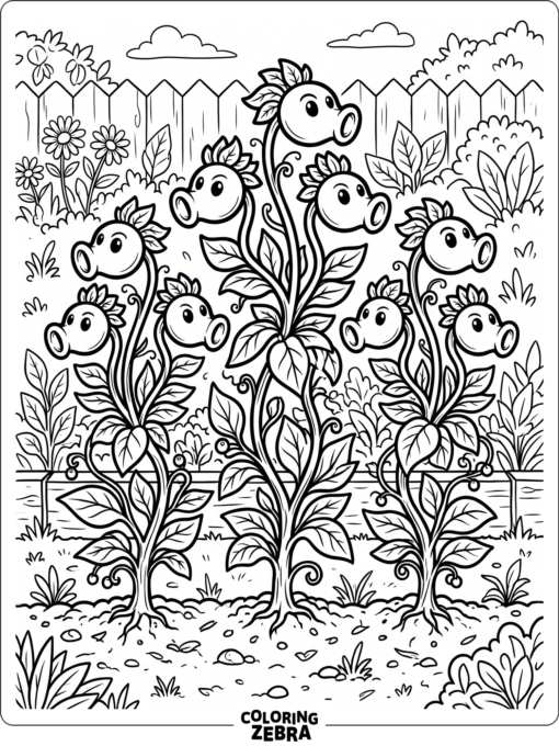 Threepeater plant with three facing heads in a simple row