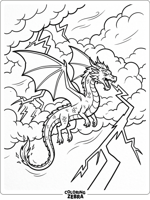 A thunder dragon flying through clouds